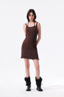 OPEN BACK RIBBED KNIT DRESS IN BROWN image 20
