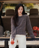 SMALL CLASSIC LOGO BOUCLE KNIT PULLOVER IN DARK BROWN