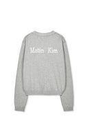 BACK LOGO SNAP BUTTON CARDIGAN IN GRAY image 2