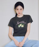 W LEMON GRAPHIC SLIM CROP TEE IN CHARCOAL GREY image 1