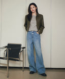 W STRIPE HALF ZIP UP SLIM KNIT IN MELANGE GRAY image 11