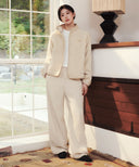 W HIGH NECK OVERSIZED FLEECE JACKET IN IVORY