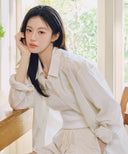 W PATTERN SHEER SHIRT IN IVORY image 7