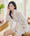 CLASSIC LOGO SWEAT SHORTS IN OATMEAL image 2
