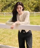W HALF KNIT ROUND NECK CARDIGAN SET UP IN OATMEAL image 2