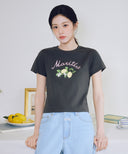 W LEMON GRAPHIC SLIM CROP TEE IN CHARCOAL GREY image 2