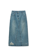 DAMAGE POINT LONG DENIM SKIRT IN BLUE image 10