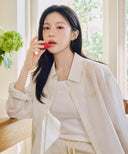 W PATTERN SHEER SHIRT IN IVORY image 9