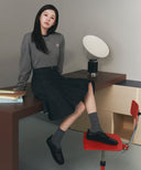 W DENIM PLEATED MIDI SKIRT IN INDIGO image 3