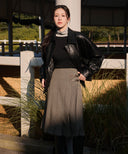 W SIDE BUCKLE PLEATED MIDI SKIRT IN BROWN image 3