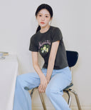 W LEMON GRAPHIC SLIM CROP TEE IN CHARCOAL GREY image 3