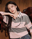 CLASSIC LOGO STRIPE RUGBY SWEATSHIRT IN LIGHT PINK image 4