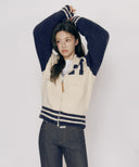 COLOR BLOCK RAGLAN CARDIGAN IN NAVY image 1