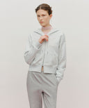 W LACE APPLIQUE CROP HOODIE ZIPUP IN LIGHT HEATHER GREY image 1