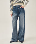 W WIDE FIT VINTAGE WASHED DENIM PANTS IN BLUE image 4