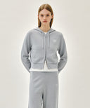 W SMALL CLASSIC LOGO CROP KNIT HOODIE ZIPUP IN HEATHER GREY image 1