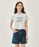 W FRENCH GRAPHIC CROP TEE IN WHITE image 1