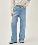 W WIDE FIT VINTAGE WASHED DENIM PANTS IN LIGHT BLUE image 1