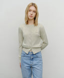 W HALF KNIT ROUND NECK CARDIGAN SET UP IN OATMEAL image 3