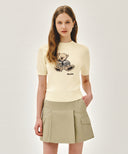 W DOODLE BEAR HALF KNIT PULLOVER IN IVORY image 1