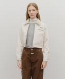 W CROP SHEARLING DENIM JACKET IN ECRU image 1