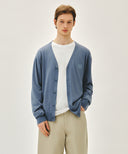 SMALL CLASSIC LOGO V-NECK KNIT CARDIGAN IN VINTAGE BLUE image 1