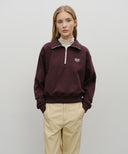 W CLASSIC LOGO HALF-ZIP UP CROP SWEATSHIRT IN BROWN image 1
