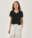 W CRINKLE SLEEVELESS + CARDIGAN SET IN BLACK image 1