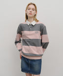 CLASSIC LOGO STRIPE RUGBY SWEATSHIRT IN LIGHT PINK image 5