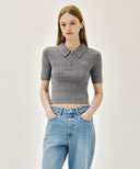 W STRIPE HALF ZIP UP SLIM KNIT IN MELANGE GRAY image 1
