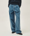 W LOW-WAIST TUCK WIDE DENIM PANTS IN BLUE image 1