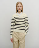 W STRIPE POLO KNIT IN IVORY image 1