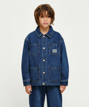 KIDS LETTERING LOGO DENIM JACKET IN BLUE