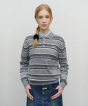REGULAR LOGO STRIPE POLO KNIT IN MELANGE GRAY image 1
