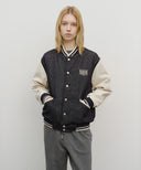 CLASSIC LOGO EMBROIDERY DENIM VARSITY JACKET IN NAVY image 1