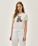 W DOODLE BEAR TEE IN WHT/ BEG image 1