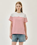 BLOCK STRIPE TEE IN RED image 1