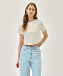 W SILVER LETTERING CROP TEE IN IVORY image 1