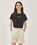 W SILVER LETTERING CROP TEE IN CHARCOAL GREY image 1