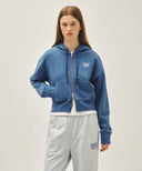 W BACK CLASSIC LOGO CROP HOODIE ZIPUP IN BLUE image 1