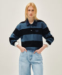 WASHED DENIM COLLAR LONG SLEEVE TEE IN BLUE image 1