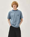 SMALL CLASSIC LOGO STRIPE RINGER TEE IN BLUE image 1