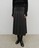 W SIDE BUCKLE PLEATED MIDI SKIRT IN CHARCOAL GREY image 1
