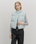 W CIRCLE LOGO CROP HOODED DOWN VEST IN MINT GREY image 1