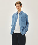 UNI BASIC DENIM SHIRT IN LIGHT BLUE image 4