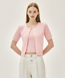 W SMALL CLASSIC LOGO HALF KNIT CARDIGAN SET UP IN LIGHT PINK image 1
