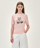 W DOODLE BEAR HALF KNIT PULLOVER IN LIGHT PINK image 1