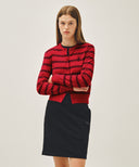 W STRIPE KNIT CARDIGAN IN RED image 1