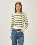 W STRIPE KNIT CARDIGAN IN IVORY image 1