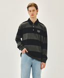 WASHED DENIM COLLAR LONG SLEEVE TEE IN CHARCOAL GREY image 1